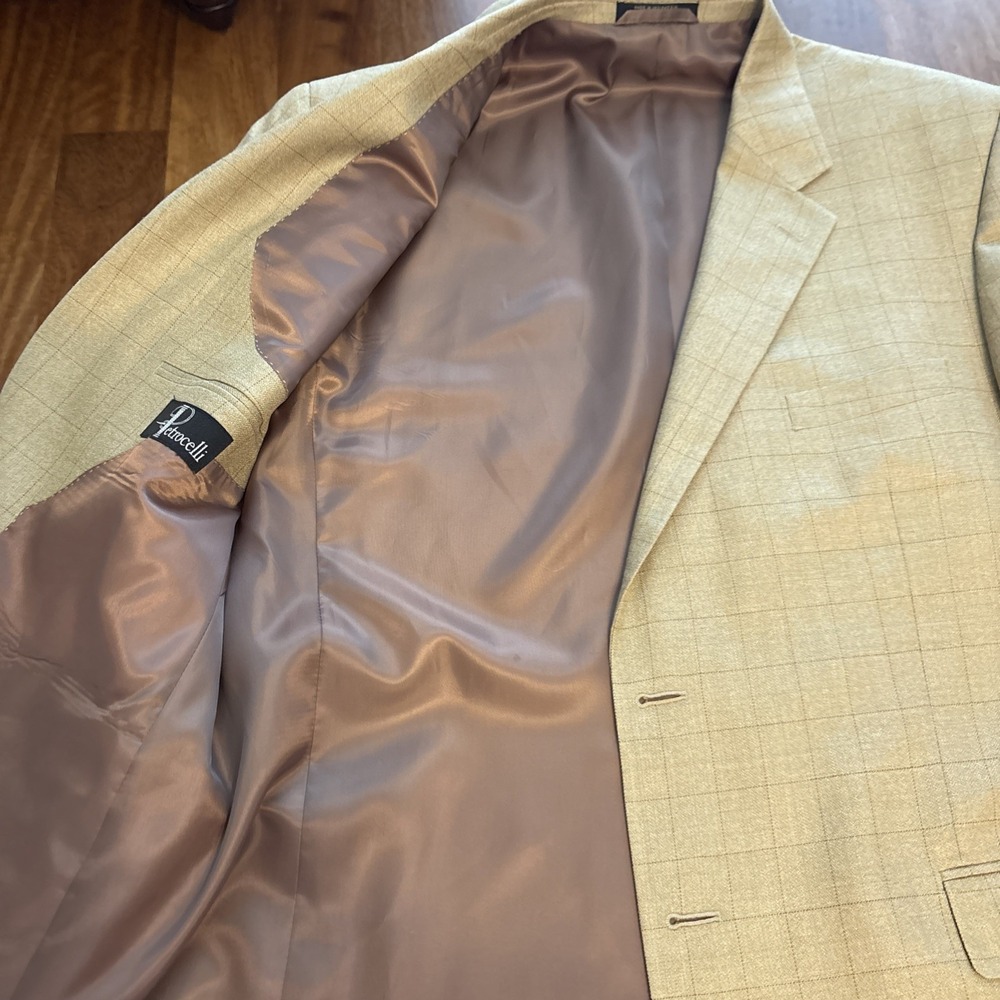 Petrocelli Men's Beige Tan Brown Plaid Windowpane Silk Wool Blazer Jacket  48L - Picture 5 of 10
